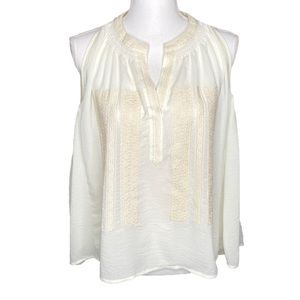 SOLD | Anthro White Sleevless Blouse Shirt See U Soon Cream Tank Embroidered